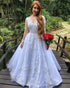 2019 Delicate Lace Wedding Dresses Sheer Long Sleeve Appliques Shiny Tulle Bridal Gowns